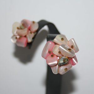 Vintage pink mother of pearl clip on earrings